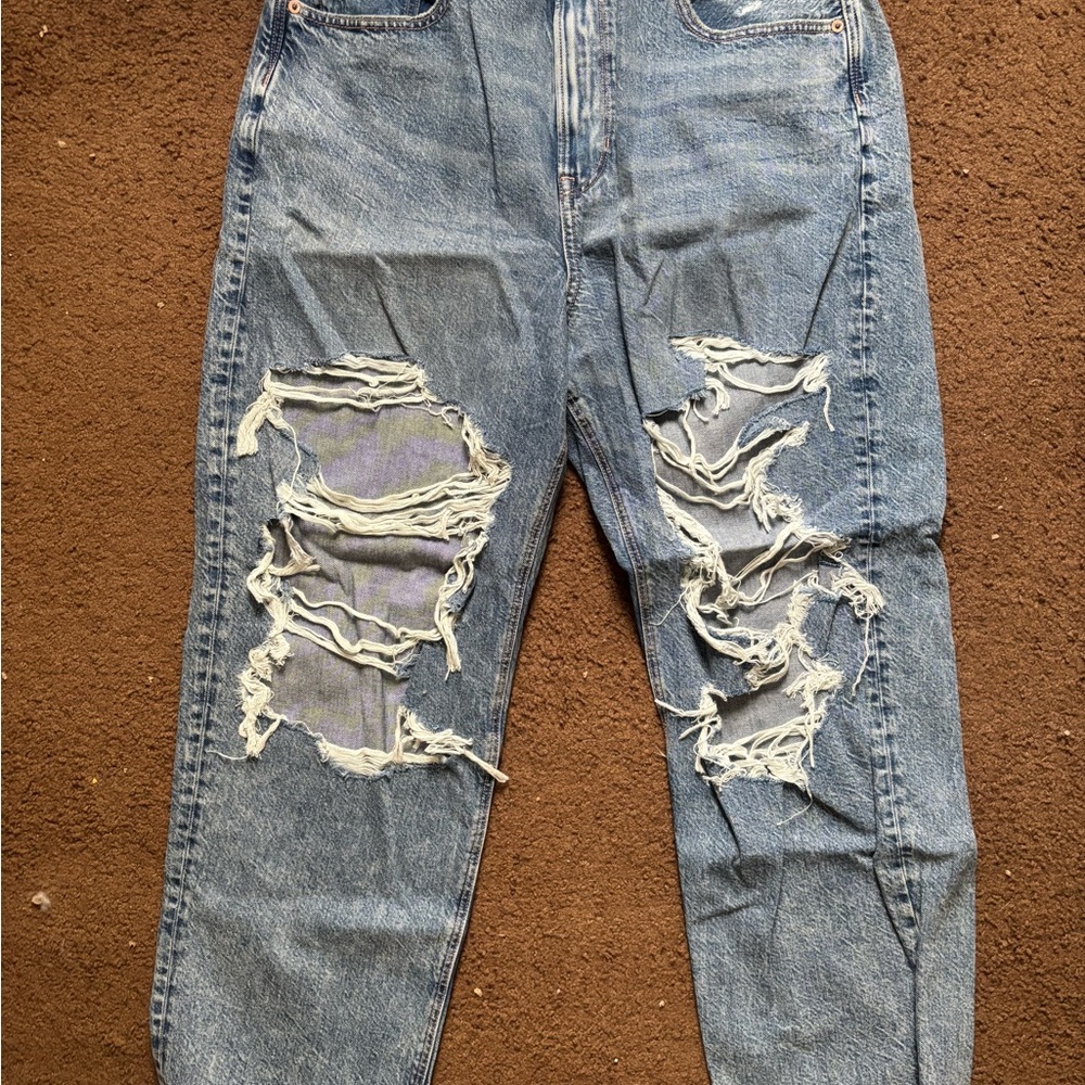 American Eagle Outfitters Blue Distressed Straight Leg Jeans